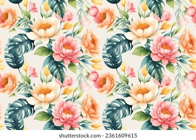 Floral shape watercolor seamless pattern. Vector illustration.