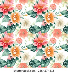 Floral shape watercolor seamless pattern. Vector illustration.