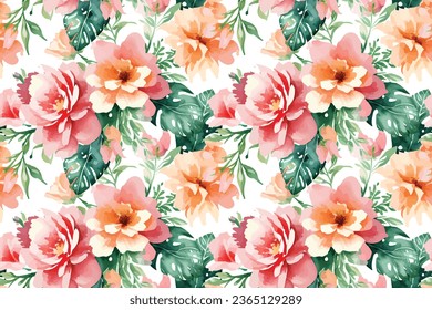 Floral shape watercolor seamless pattern. Vector illustration.
