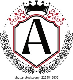 Floral shield with letter A