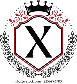 Floral shield with letter X