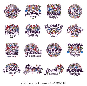 Floral Shop Badge Vector Illustration.