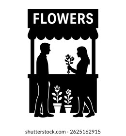 Floral Shop Silhouette Scene. vector