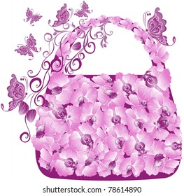 Floral shopping bag with orchids and butterflies