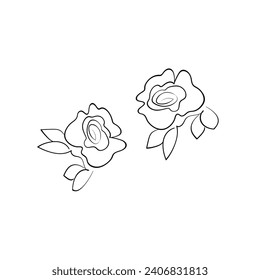 Floral silhouette art line. Flowers in continuous line drawing style. Border with tropical flower. Minimalist black linear sketch. Trendy vector illustration isolated. Contour graphics for design.