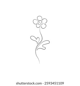 Floral silhouette art line. Flowers in continuous line drawing style. Border with tropical flower. Minimalist black linear sketch. Trendy vector illustration isolated. Contour graphics for design.