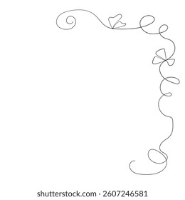 Floral silhouette art line. Flowers in continuous line drawing style. Border with tropical flower. Minimalist black linear sketch. Trendy vector illustration isolated. Contour frame for design.