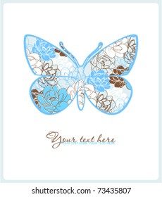 Floral silhouette of butterfly. Greeting card with place for your text. Vector illustration.