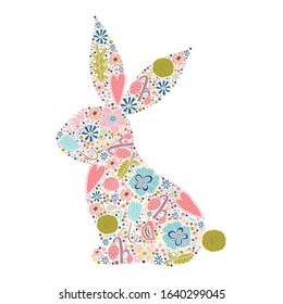 Floral silhouette of an Easter Bunny. Cute vector illustration.