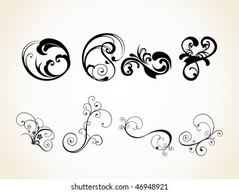  Floral silhouette, element for design, vector tattoo