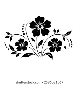 Floral Silhouette with Leaves and Swirls