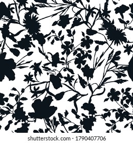 Floral silhouette pattern on white background.