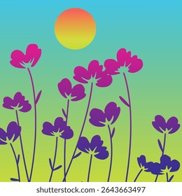 Floral Silhouette with Sunset Gradient Background