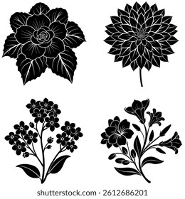 Floral Silhouette Vector Collection – Elegant Botanical Flower Illustrations