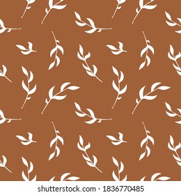 Floral silhouette vector seamless pattern. Floral vector pattern on brown background. 