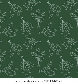 Floral silhouette vector seamless pattern. Floral vector pattern on green background. 