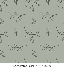 Floral silhouette vector seamless pattern. Floral vector pattern on green background. 
