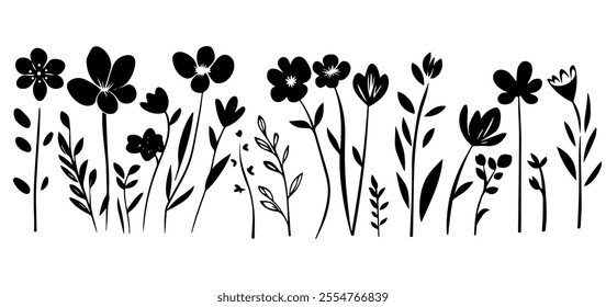 Floral Silhouettes, Black and White Design Elements, perfect for minimalist designs, logos, wedding invitations, and nature-inspired projects