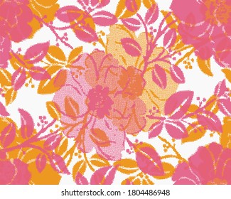 Floral silhouettes. Botanical romantic retro petal effect floral shadow seamless monochrom pattern. Hand drawn abstract flowers. Vintage background for textile, fabric, wrapper, wallpaper and surface