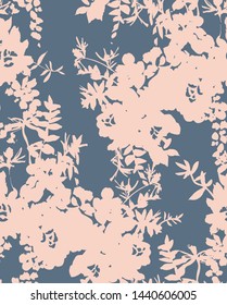 Siluetas florales. Patrón botánico sin fisuras. Flores abstractas dibujadas a mano, barras de rosas y pétalos. Antecedentes de época para textiles, tela, envoltura, papel pintado y superficie.