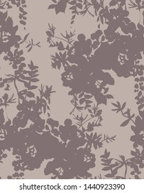 Floral silhouettes. Botanical seamless pattern. Hand drawn abstract flowers, roses buds and petals. Vintage background for textile, fabric, wrapper, wallpaper and surface.