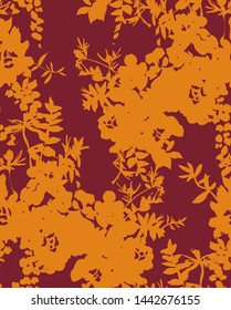 Floral silhouettes. Botanical seamless pattern. Hand drawn abstract flowers, roses buds and petals. Vintage background for textile, fabric, wrapper, wallpaper and surface.