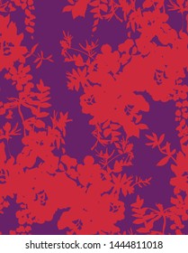 Floral silhouettes. Botanical seamless pattern. Hand drawn abstract flowers, roses buds and petals. Vintage background for textile, fabric, wrapper, wallpaper and surface.