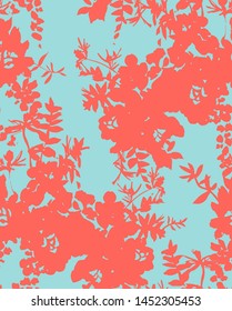 Floral silhouettes. Botanical seamless pattern. Hand drawn abstract flowers, roses buds and petals. Vintage background for textile, fabric, wrapper, wallpaper and surface.