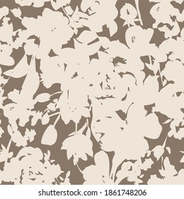 Floral silhouettes seamless pattern. Meadow plants, herbs and flowers. Simple botanical imprint in vintage flat style. Summer spring motif. Classic nature ornament. Fashion design.