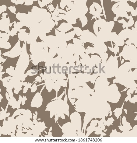 Floral silhouettes seamless pattern. Meadow plants, herbs and flowers. Simple botanical imprint in vintage flat style. Summer spring motif. Classic nature ornament. Fashion design.