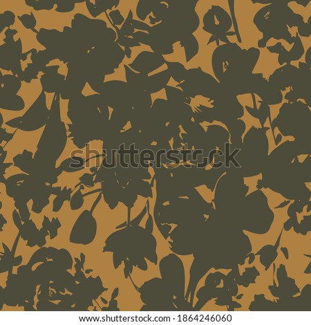 Floral silhouettes seamless pattern. Meadow plants, herbs and flowers. Simple botanical imprint in vintage flat style. Summer spring motif. Classic nature ornament. Fashion design.