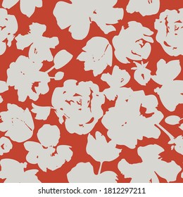 Floral silhouettes seamless pattern. Roses and meadow flowers. Simple botanical illustration in vintage flat style. Summer motif. Classic nature ornament. Fashion design.