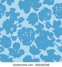Floral silhouettes seamless pattern. Roses and meadow flowers. Simple botanical illustration in vintage flat style. Summer motif. Classic nature ornament. Fashion design.