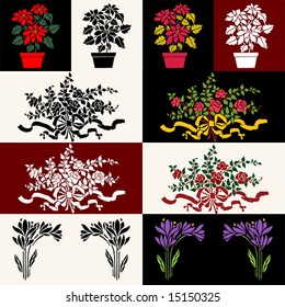 floral silhouettes in various color-ways