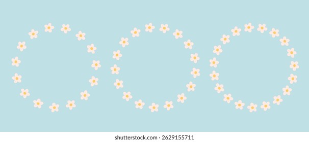 Floral simple circle frame. Hand drawn botanical round border, floral wreath, laurel. Design for invitation, card, banner, logo. Vector illustration in flat style