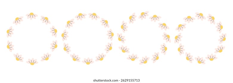 Floral simple circle frame. Hand drawn botanical round border, floral wreath, laurel. Design for invitation, card, banner, logo. Vector illustration in flat style
