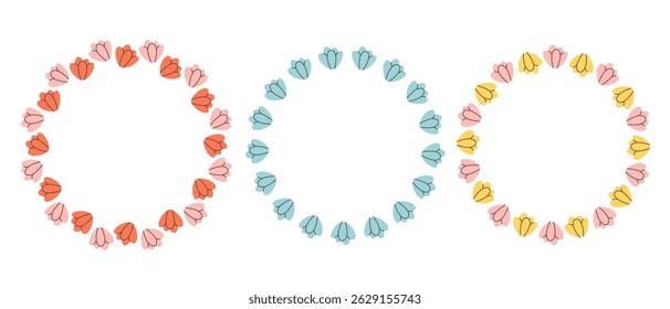 Marco circular floral simple. Borde botánico redondo dibujado a mano, corona floral, laurel. Diseño para invitación, tarjeta, Anuncio, logotipo. Ilustración vectorial en estilo plano