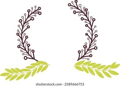 Floral simple circle frame isolated on white with leaves
