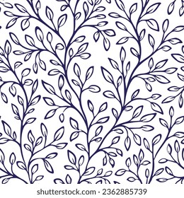 Floral simple leaves seamless pattern, hand drawn vector illustration, monochrome color for background or textile design