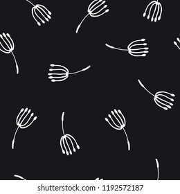 Floral simple seamless pattern. Black and white vector. Texture for wallpaper, pattern fills, web page background, surface textures. Hand drawn dandelion fluff, botany. Doodle flowers