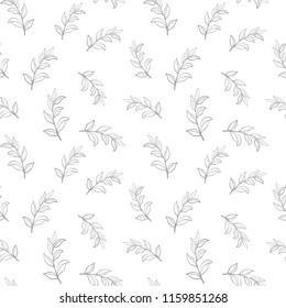 Floral simple seamless pattern. Botanical illustration. Line art. Seamless texture for textile, fabric, wallpaper, background.