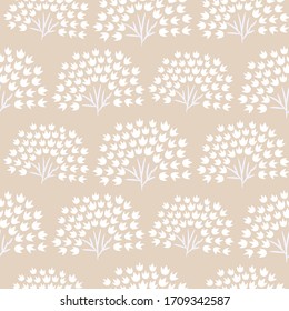 Floral simple seamless pattern with grass plants. Vector pastel beige fan leaves flower background.