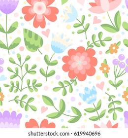 Floral simple vector flower seamless pattern.  Cute scrapbook paper. 