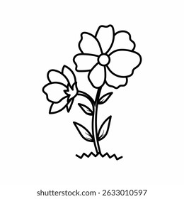Floral Simplicity: A minimalist line drawing showcasing the delicate beauty of two blooming flowers, conveying purity and freshness.