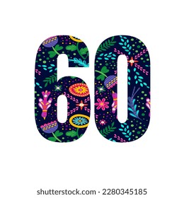 floral sixty numeric number on white