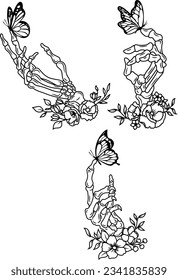 Floral skeleton hand Svg, Hand with butterfly, Bones finger Svg, Halloween cut file, File for cricut, comercial use svg