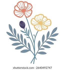 floral sketch with elegant line strokes and petal form.botanical drawing for cushion and apparel use.hand drawn artwork for print projects

