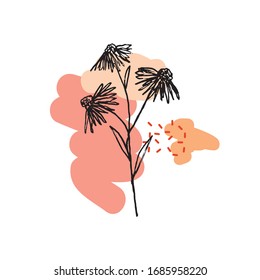 Floral sketch illustration with abstract shape compositions. Great for invitation, greeting card, packages, wrapping, premade logo, business card, stationery, etc.
