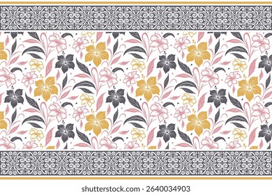 Floral sketch repeat in continuous line style. Seamless nature pattern. Ideal for fashion, home textile and wrapping use.

