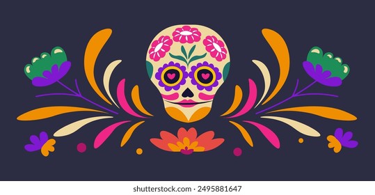 Floral Skull with Colorful Elements
